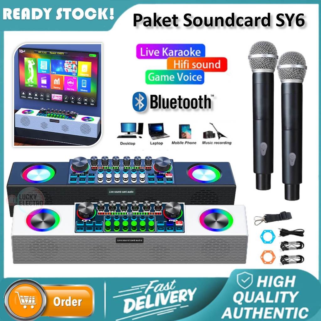 SOUNDCARD SY6 SPEAKER all-in-one Bluetooth soundcard with wireless 2microphone with external speaker