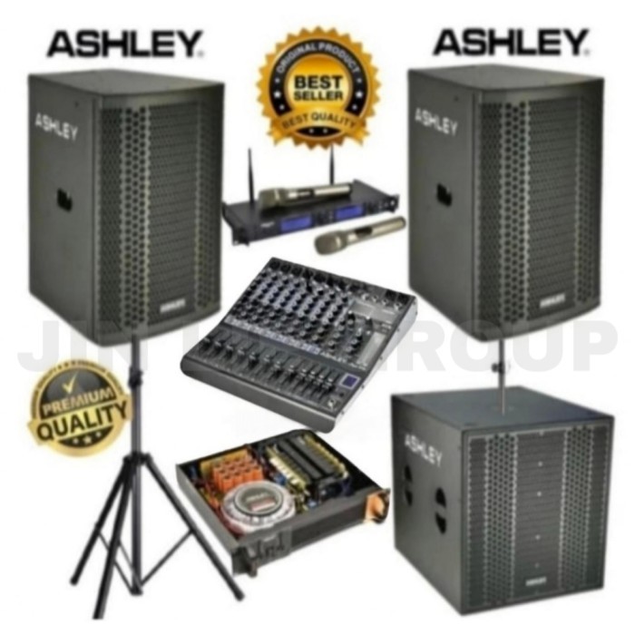 Grosir Paket Sound System Speaker Pasif ASHLEY 12 inch + Mixer Bluetooth ASHLEY 8 channel