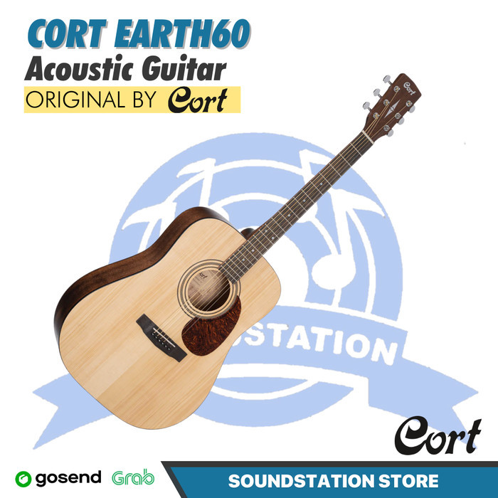 Cort Earth60 Acoustic Guitar - Gitar Akustik Dreadnought Solid Top Earth-60 Original