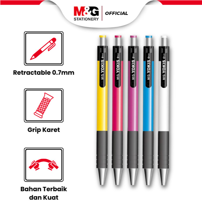 

M&G Pulpen Retractable Premium Tinta Halus dan Tidak Luntur Ballpoint Ball Pen Pulpen Cetek 0.7 mm Grip Karet Non-Slip Warna Hitam
