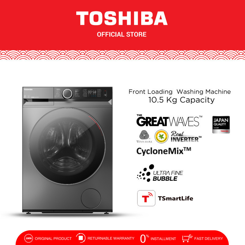 Toshiba Mesin Cuci 1 Tabung Front Loading 10.5 KG Inverter Low Watt Glass Door TW-BK115G4FN(SK)