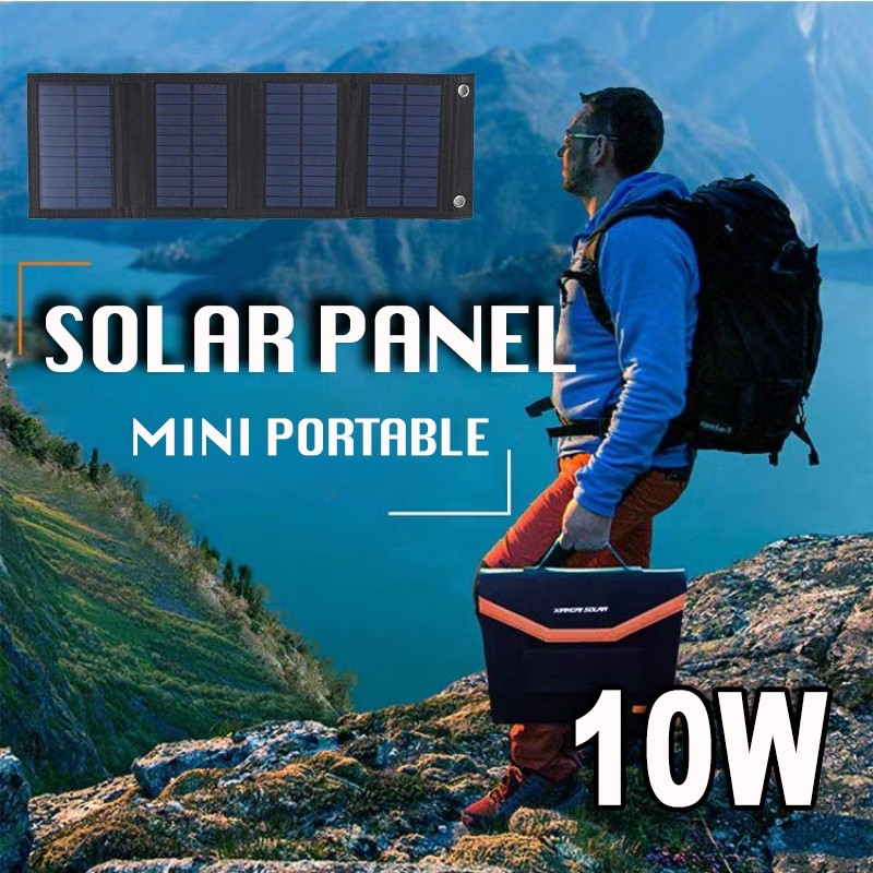 USB Folding Solar Panel Cells 10W Portable 4 Folding Charging Board Charger HP Survival tenaga Solar
