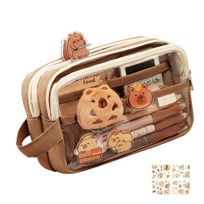 

Clear Pencil Case Pouch Capybara Large Capacity Pencil Pouch Cute Workplace Stationery Multi-layers & Clear Wide Opening Mouth