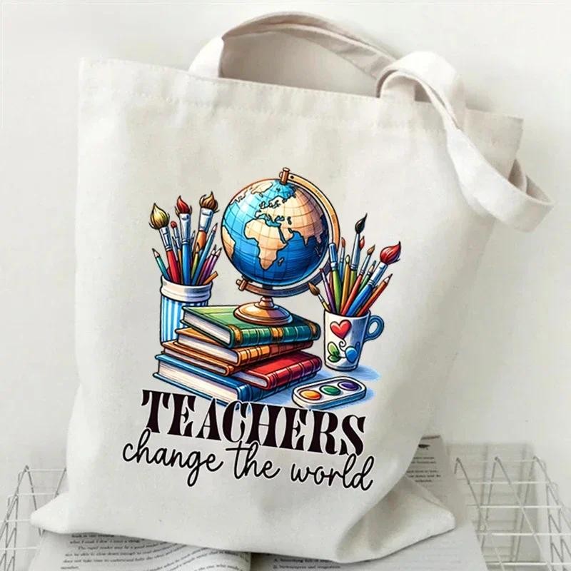 

Teach Love Inspire Print Handbags for Women Apple Books Pencil Graphics Tote Bag Fashion Teacher Gift Travel Beach Shoulder Bags