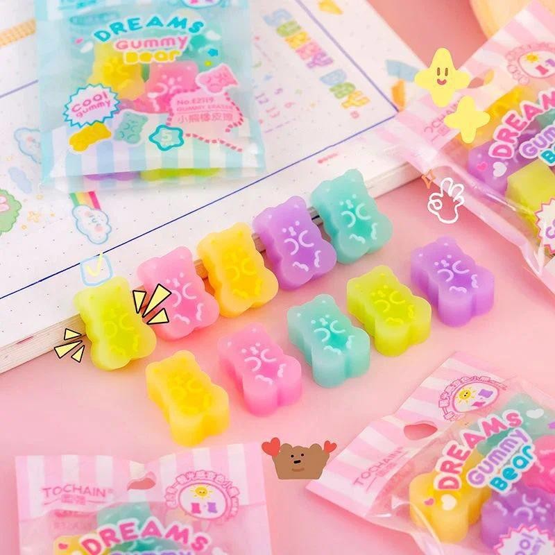 

5-10pcs Jelly Color Erasers Kawaii Bear Pencil Rubber Erasers for Kids Writing Tool Korean Stationery School Office Supplies