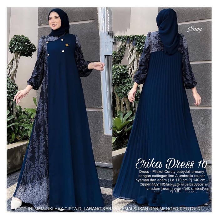 Gamis Wanita Keren Murah Bahan Bagus /Baju Gamis Wanita Muslim Erika Dress Ceruti Plisket Fashion Pe
