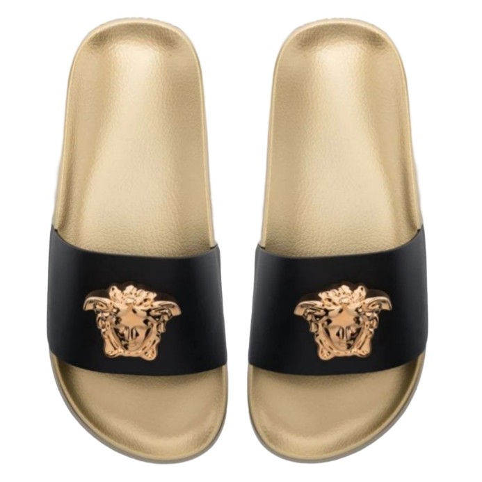Versace La Medusa Gold Black Slide / Sandal Branded Original