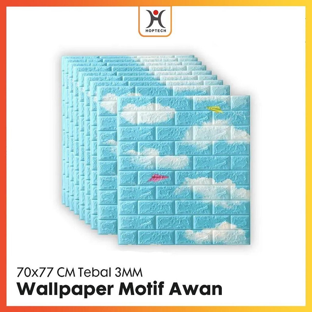Wallpaper 3d Foam Bata Motif Awan ukuran 70x77 cm Timbul Biru Wallfoam Self Adhesive