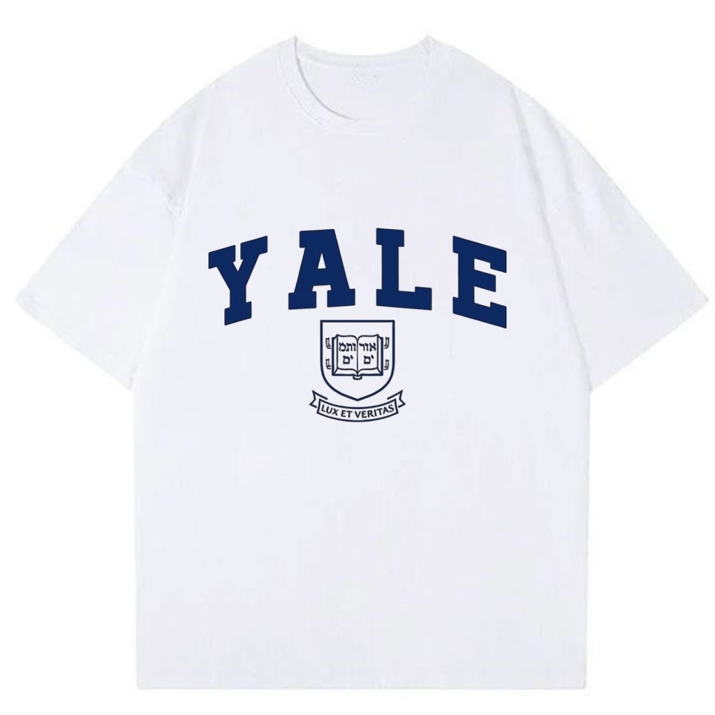kaos lengan pendek putih wanita YALE University fashion aesthetic cotton combed 24s