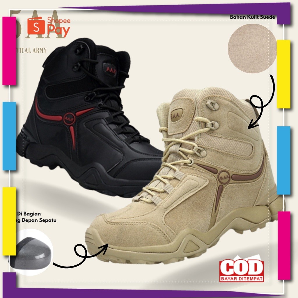 [PREMIUM ORIGINAL] PROMO COD Sepatu Pria Delta Tactical 5AA Low Boots Sefty Cream 6'Inci Sepatu Hiki