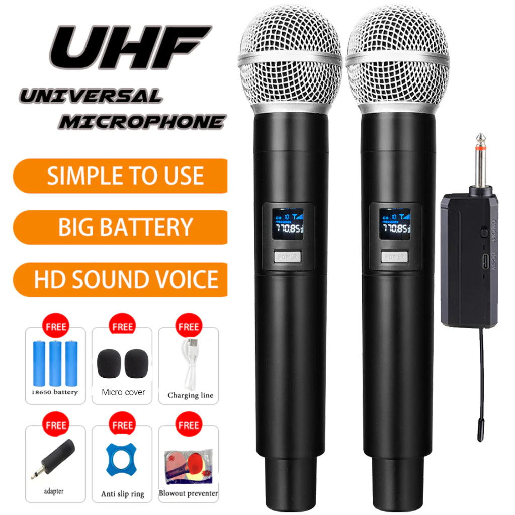 Mic Microphone Karaoke Profesional Wireless SM-58 UHF Double Free Sarung Mic bluetooth UHF