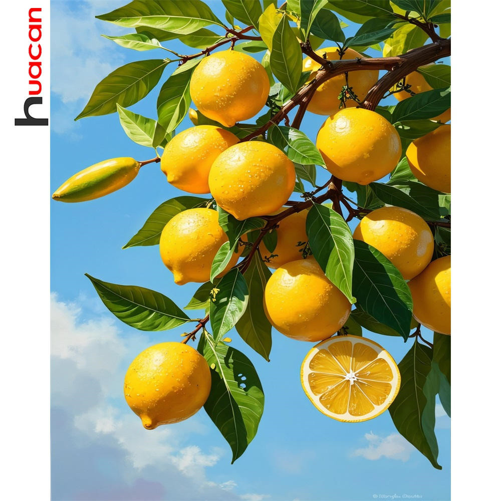 

Huacan Acrylic Paint By Numbers Lemon Flower Pictures On Canvas Fruit Kitchen Europe Art Wall Decor