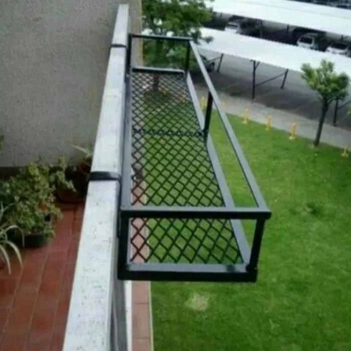 Custom Pot Tanaman Gantung besi | Untuk pagar balkon - Hitam, 50 cm