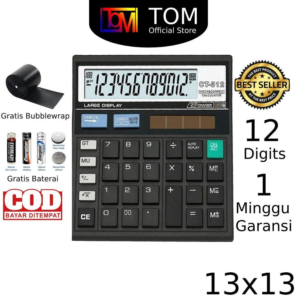 

Kalkulator CT 512 12 Digit - Kalkulator Check / Kakulator Dagang Hitam Calculator COD