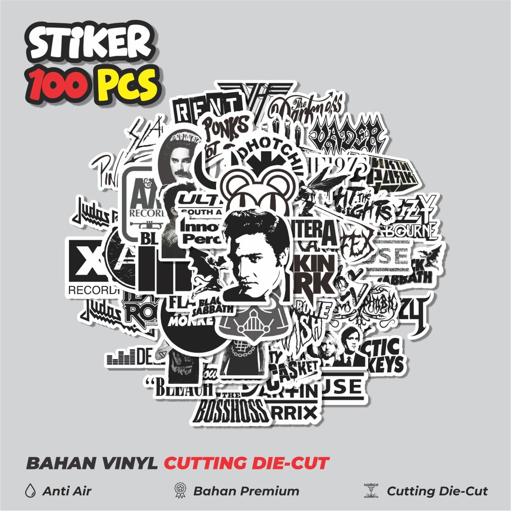

Terbaru! 50 pcs Stiker Random Logo Band Black & White Versi 2 Dekorasi Lucu Kreatif untuk Notebook, Skateboard, HP