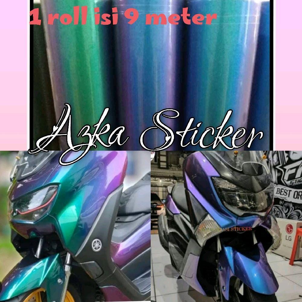 Stiker skotlet Motor bunglon biru 1 roll isi 9 meter stiker sekotlet motor hijau bunglon warna chome