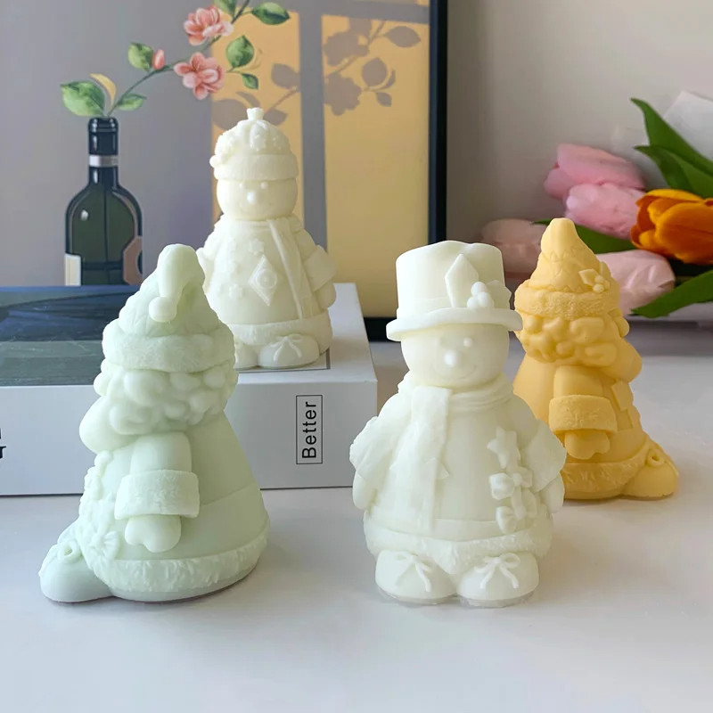 

3D Snowman Santa Claus Silicone Mold DIY Aroma Candles Plaster Ornaments Mould Handmade Soap Resin Gypsum Molds