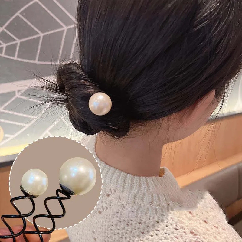 1Pasang Jepit Rambut Spiral Mutiara Korea Jepit Bobby Jepit Rambut Twist Jepit Rambut Hitam Aksesori
