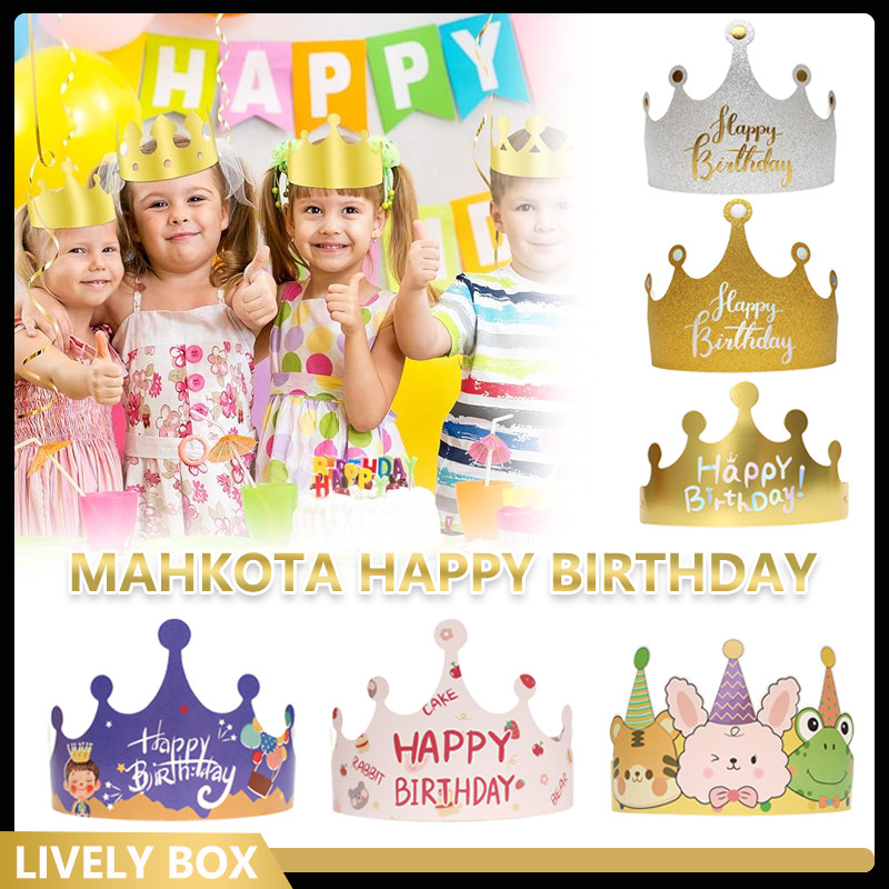 Topi Lingkar Mahkota Kertas Ultah/ Topi Mahkota Ulang Tahun Anak-anak Karton Emas Dewasa Dekorasi