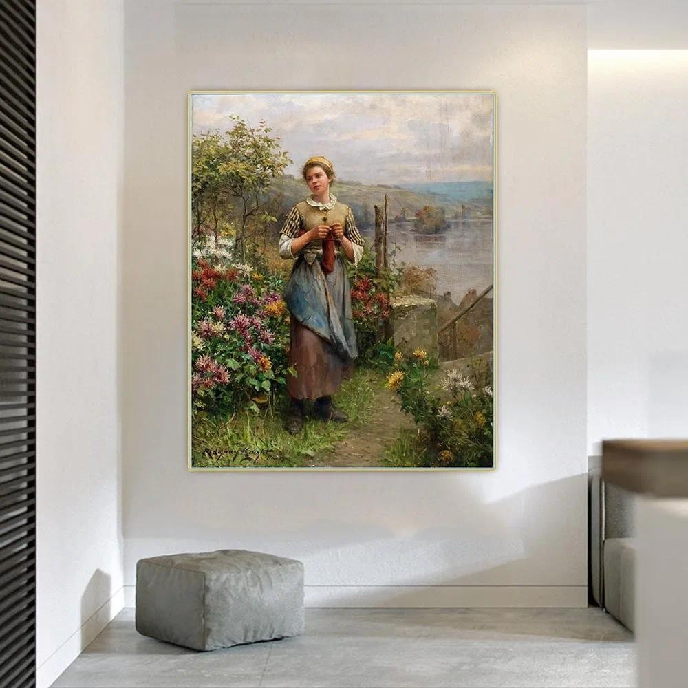 

Knitting by Daniel Ridgway Knight Canvas Oil Painting Aesthetics Picture Wall Artwork Decor Home Living Room Decoration