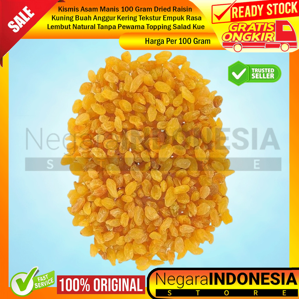 

Kismis Asam Manis 100 Gram Dried Raisin Warna Kuning Buah Anggur Kering Tekstur Empuk Rasa Lembut Natural Tanpa Pewarna Topping Salad Kue Granola Roti Yogurt Oatmeal Sereal Puding Snack Ringan Buah XDES Olahan Rendah Lemak