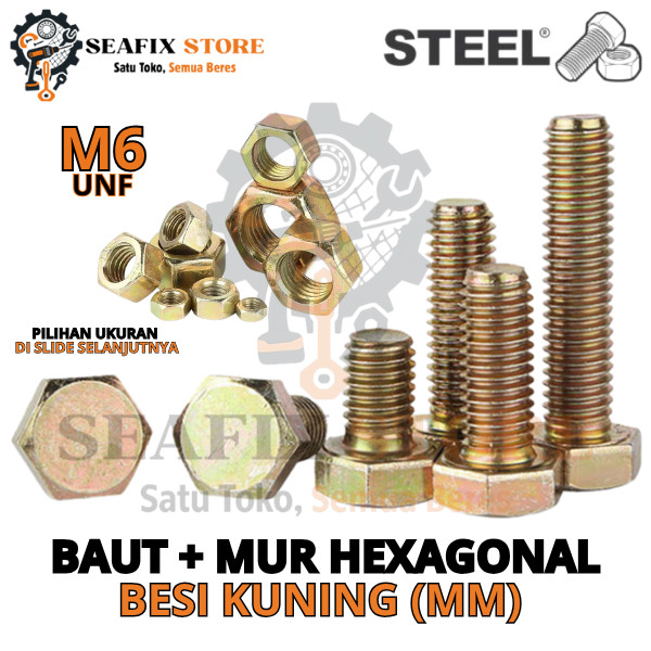 BAUT MUR BESI KUNING M6 X (PANJANG TINGGAL PILIH) - BAUT MUR KUNCI 10 UNC, BAUT MUR DRAT HALUS