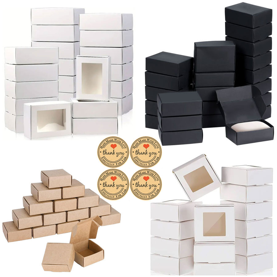 

20/50Pcs DIY Kraft Paper Box With/Without Clear Window,Paper Gift Box Packaging For Wedding Family,Birthday,Party(With sticker)