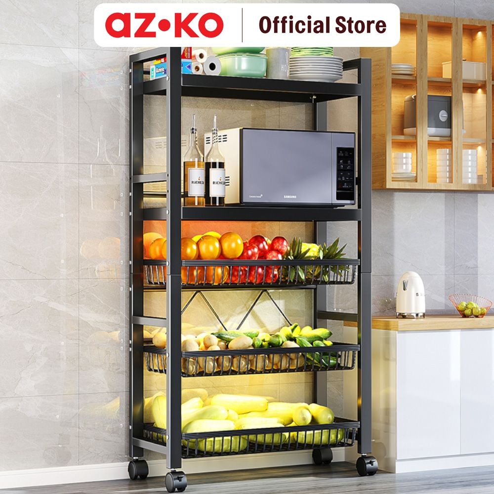 AZKO Stora Noir Rak Troli Besi Tingkat Tempat Penyimpanan Multifungsi Dengan Roda Storage Trolley Wh