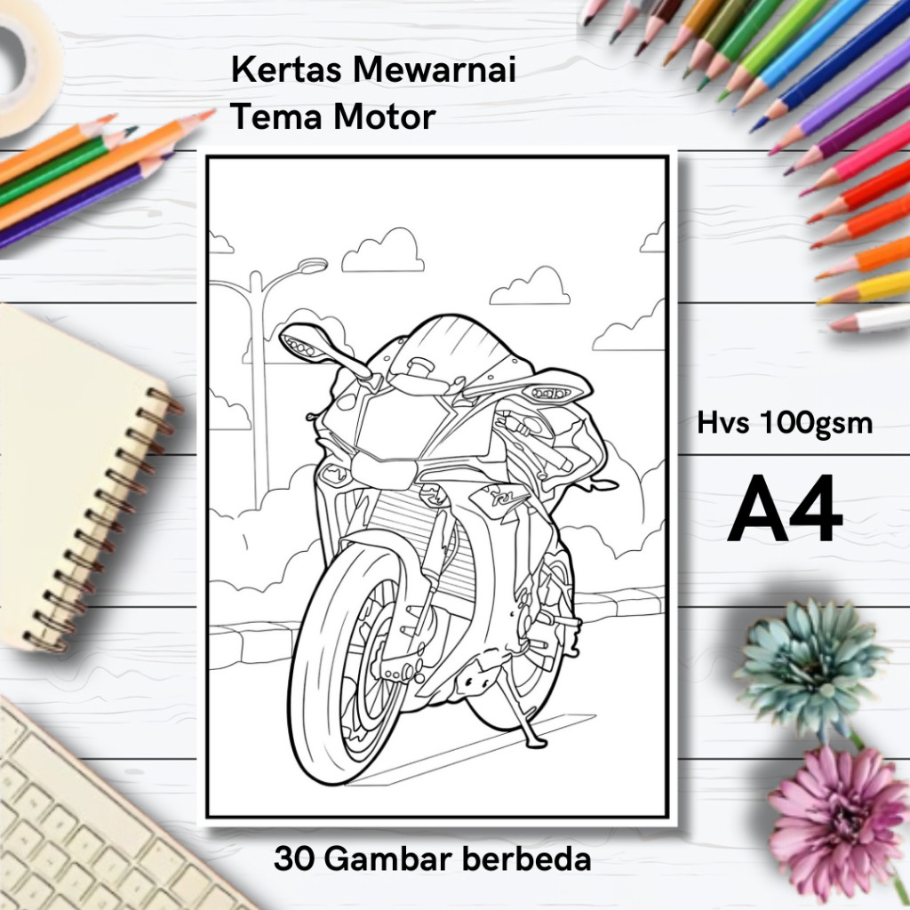 

30 Gambar Kertas mewarnai anak / Coloring / Sketa Tema Motorclaraa aurel