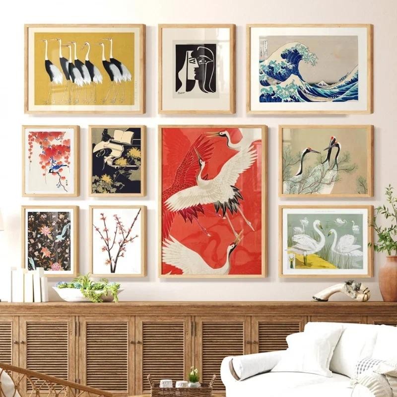 

Picasso Inspired Bird Crane Kanagawa Retro Abstract Japanese Wall Art, Canvas Posters And Prints, Wall Pictures Perfect