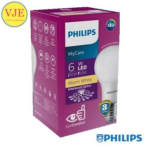 PHILIPS Lampu LED MyCare 6W Kuning Bohlam LED Bulb My Care 6 Watt WW Warna Kuning