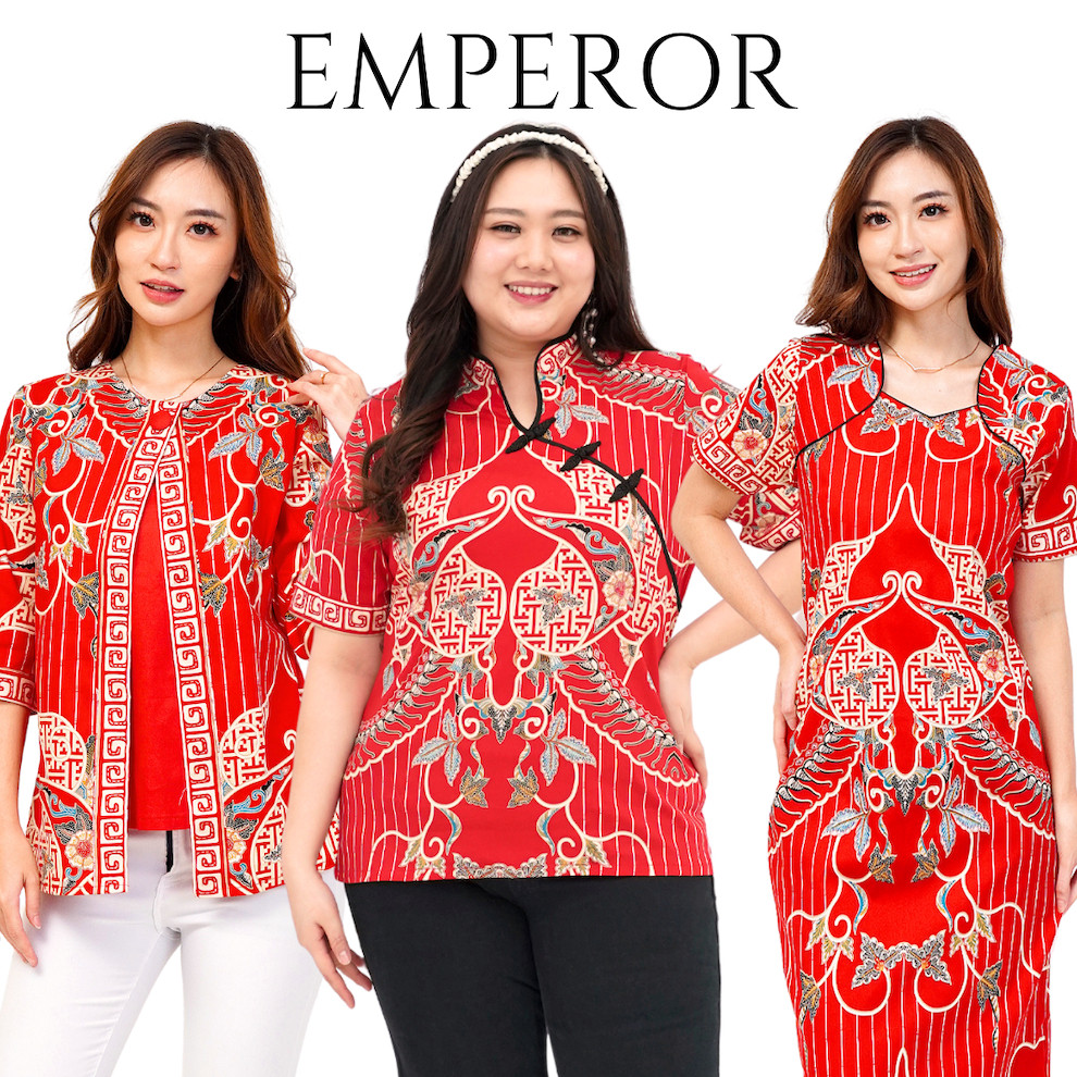 NHN34 [ EMPEROR ] Batik Imlek Couple Katun Stretch Premium Jumbo Bigsize Blouse Dress Kemeja