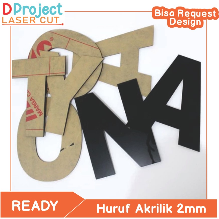 Huruf timbul akrilik  PUTIH - HITAM - GOLD - SILVER COSTUME