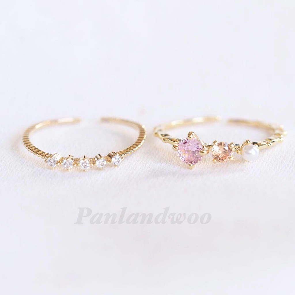 Panlandwoo - Cincin Set Rhodium Peach Adjustable