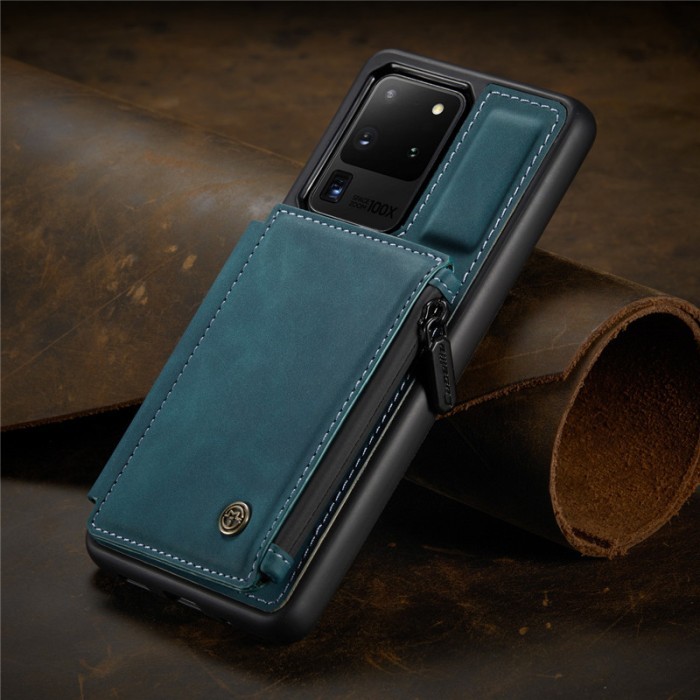 CASE LEATHER SAMSUNG S20 / ULTRA CARD HOLDER DOMPET HP RITSLETING - Green, S20 ULTRA