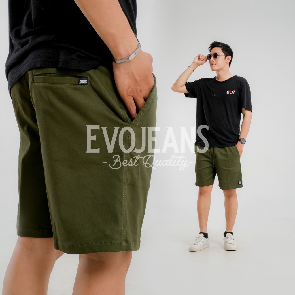 BoardShort Celana Pendek Chino Pria Premium Pinggan Full Karet Bahan Soft Twill Short Pants Evo jean