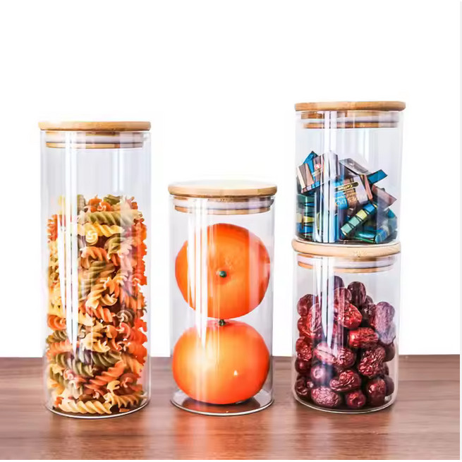 Toples Kaca Mini Tutup Bambu Kayu Minimalis Aesthetic Cantik Bentuk Lingkaran – Kotak Tempat Wadah P