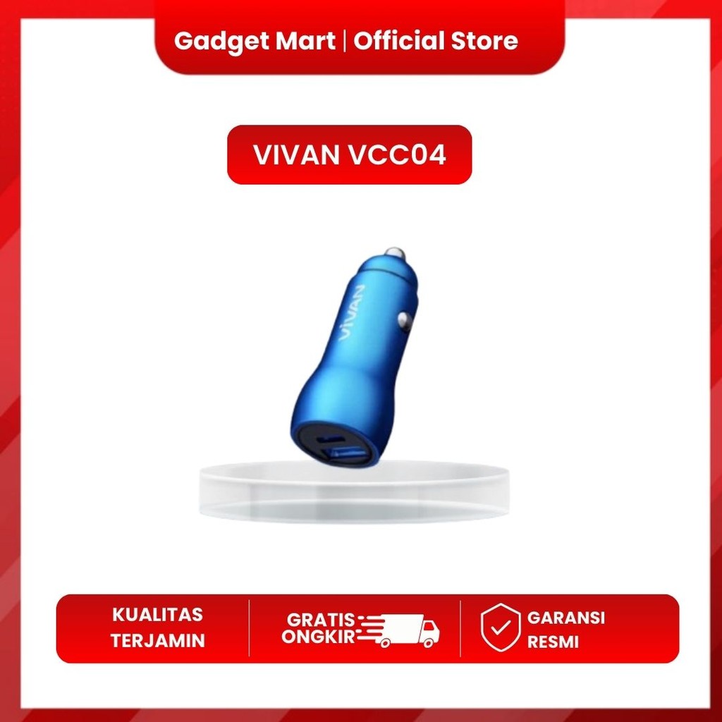 VIVAN VCC04 Dual Port USB-C USB-A Fast Charging Car Charger Mobil 38-W