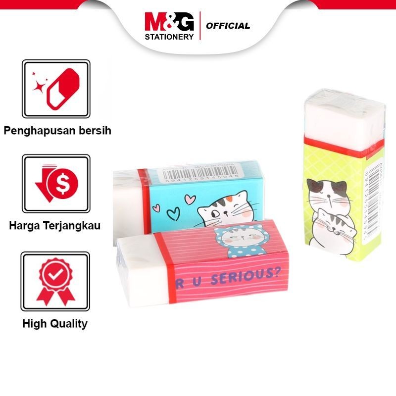 

M&G Penghapus Pensil Eraser Kertas 4B Mini Karakter Motif Kucing Lucu Caracter Cats Warna Putih Tekstur Lembut Tidak Mudah Patah Fleksibel Nyaman Digunakan