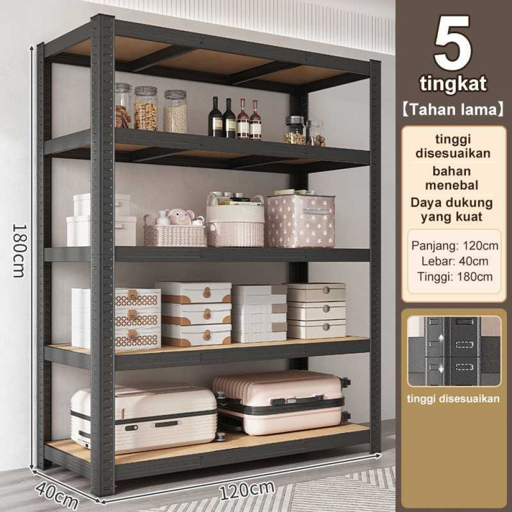 

- TaffHOME Rak Susun Multifungsi Iron Steel Rack Adjustable 5 Layer - ST588 -