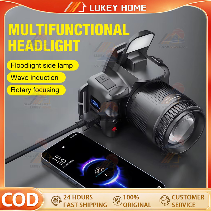 【COD】Senter Kepala Zoom Tampilan Digital Tahan Lama Anti Air Senter Led Super Terang/ Senter Kepala 