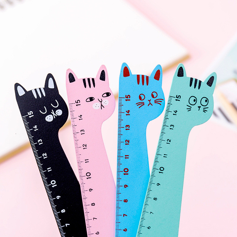 

Ellen Brook 1 Piece Cat Candy Color Kawaii Stationery Cartoon Drawing Gift Korean Office School Kitten Straight Wooden Ruler