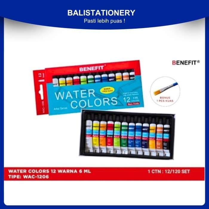 

Benefit Water Colors Art Series | Benefit Water Colors 1 Set 12 Warna Bonus 1 Pcs Kuas