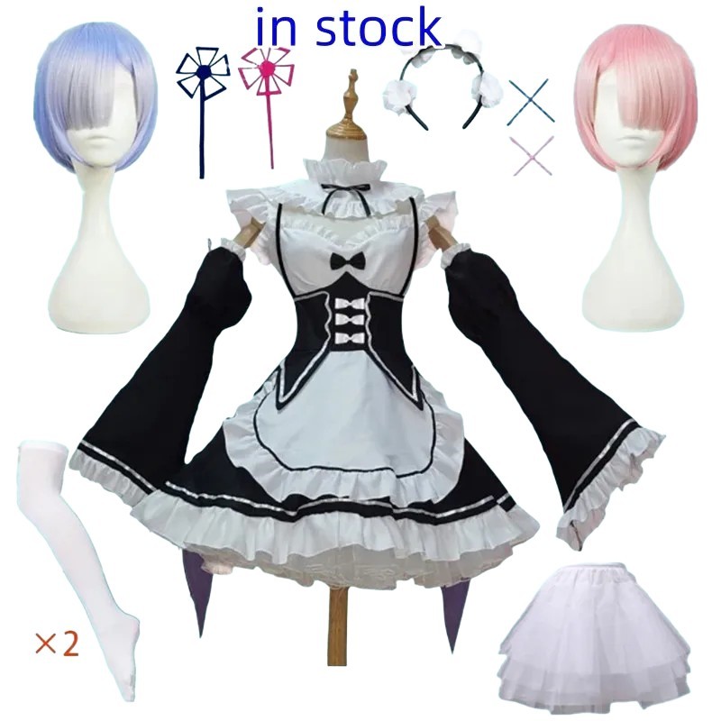 Anime Ram Rem Lolita Maid Cosplay Costumes Vestido Re:zero Kara Hajimeru Isekai Seikatsu Halloween C