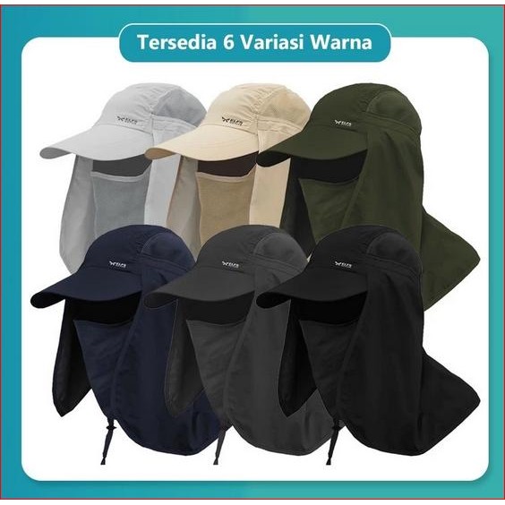 Topi Rimba Pria Wanita Outdoor Hiking Gunung ELFS ACTIVE Polyster Hitam Premium Topi Visor Pelindung