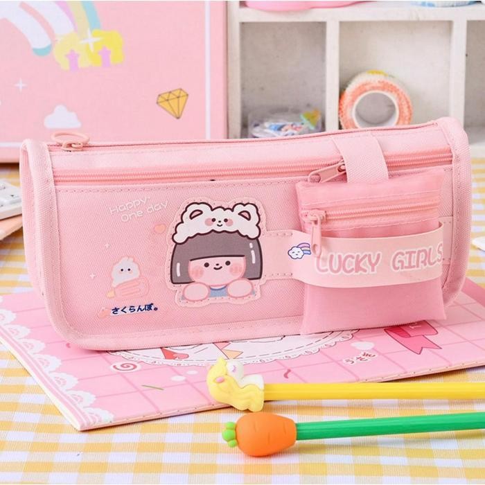 

AHHA TXS17 Korean Pen Pencil Case Simple Lucky Girls Kotak Tempat Pensil Box TKM - PinkBear