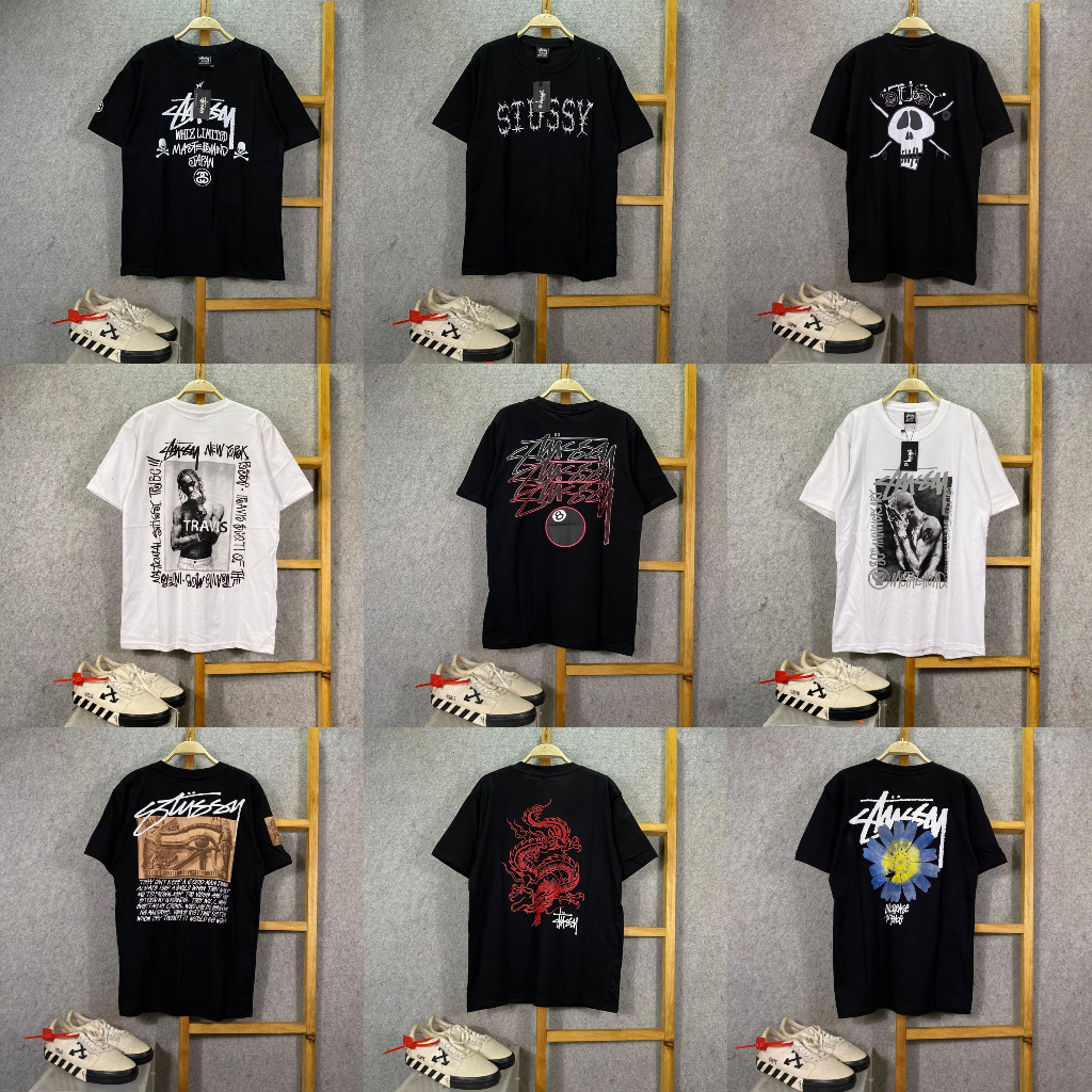 BAJU KAOS TSHIRT STUSSY 8 BALL POOL BORN RAISED WHITE