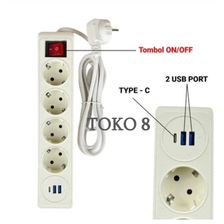 Stop Kontak USB Kabel Saklar On Off / Stop Kontak USB Kabel 4 LUbang & 3M/5M/10M / Stop Kontak USB