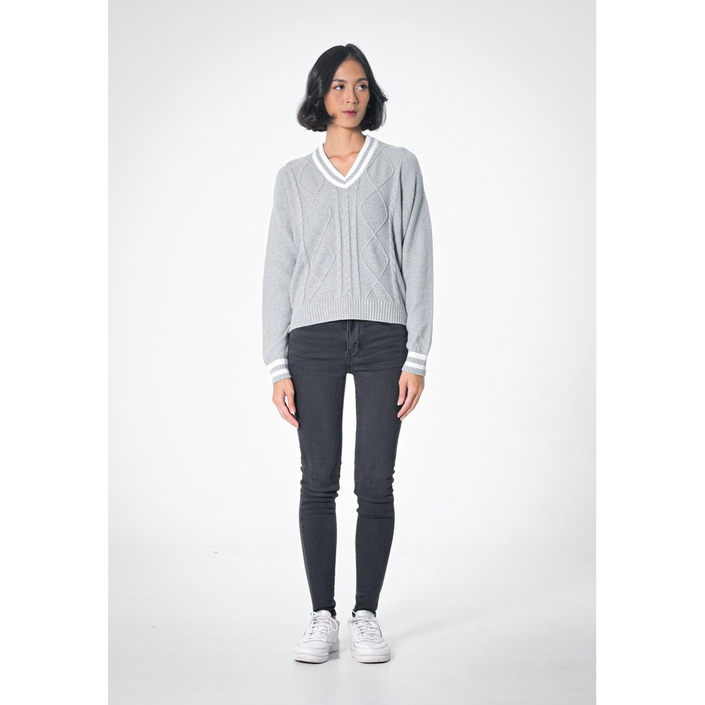 3Second Knit V-Neck Sweater Gray 050423
