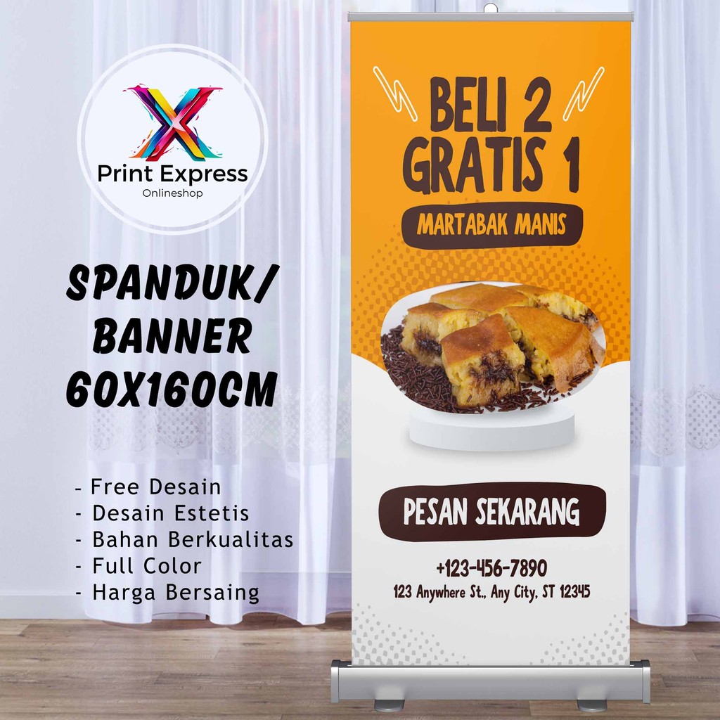 Cetak Spanduk Martabak Manis Putih Kuning 60x160 Cm Bisa Rekues Free